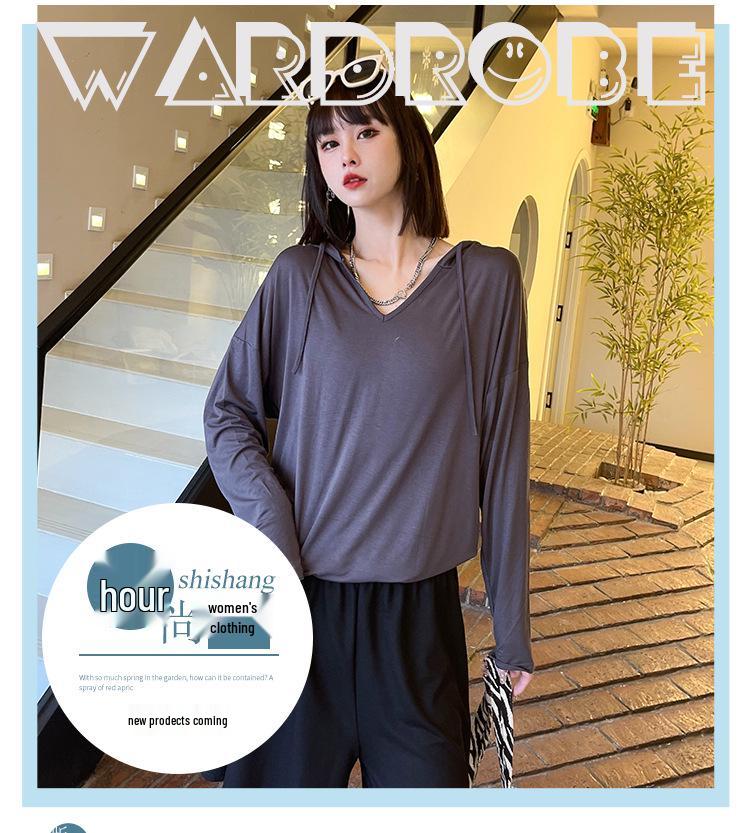 Plus Size Women's Long-Sleeve Modal T-Shirt - Hooded, Solid Color, Sun Protection, Lightweight for Spring/Summer