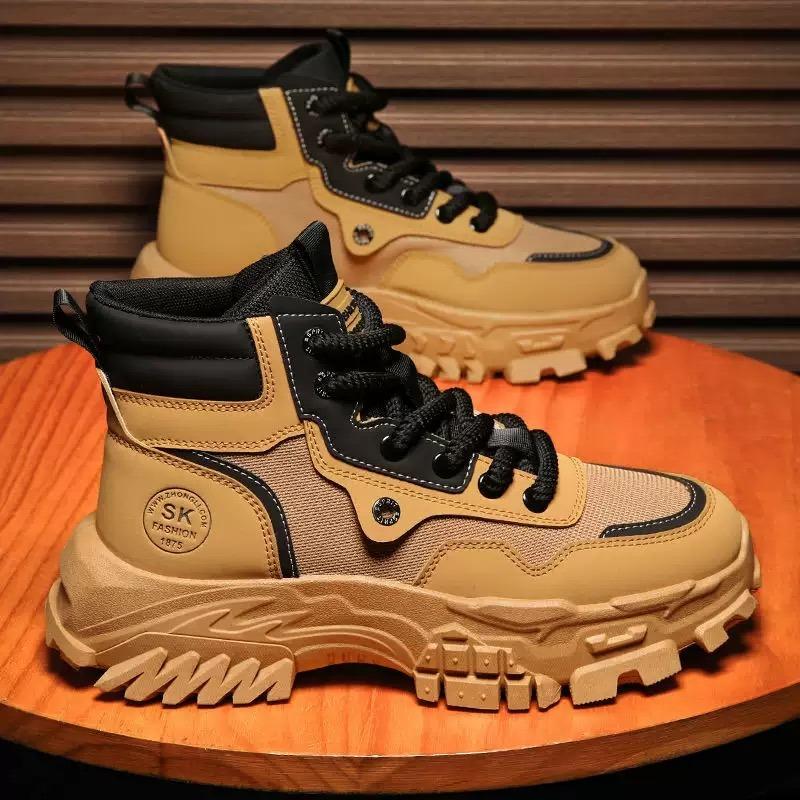 New Fashion Platform Boots for Men Outdoor Sneakers Men Motorcycle Boots Male Work Boot Casual Hiking Shoes Botas Para Hombre