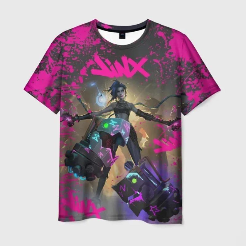 Populární tričko Jinx z Arcane League Potištěná Pánská/Dámská Anime Trička Letní s Kulatým Výstřihem a Krátkým Rukávem Pánský Dospělý Kreslený Top