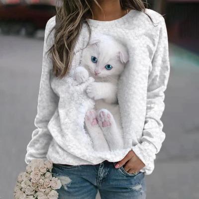 Women Sweatshirt Trendy O-Neck Soft Sweatshirt Jumper 3D Digital Cat Print Loose Pullover Top Pullover Sweatshirt Streetwear