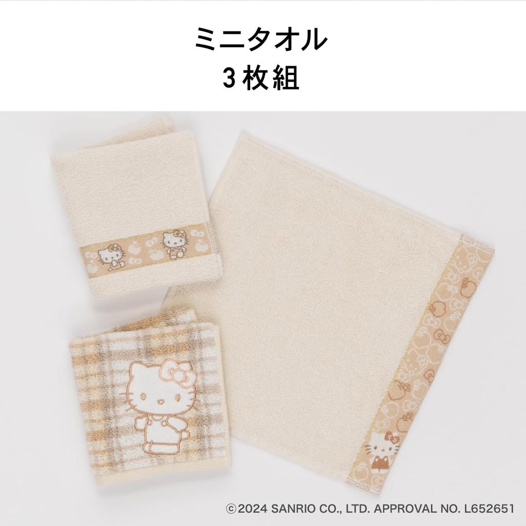 Towel Laboratory Hello Kitty Mini Sanrio Japan Technology [Sanrio Characters] #meet Towels, 3-Piece Set, Fluffy, Fast-Absorbent, 100% Cotton,