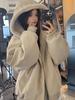 Winter Velvet Thickened Hooded Leather Jacket with Fur Collar for Men and Women - American Style