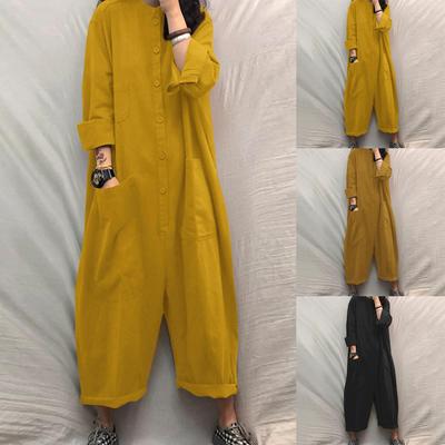 Damen Herbst Locker Taschen Latzhose Lässig Einfarbig Stehkragen Unterteil Jumpsuit