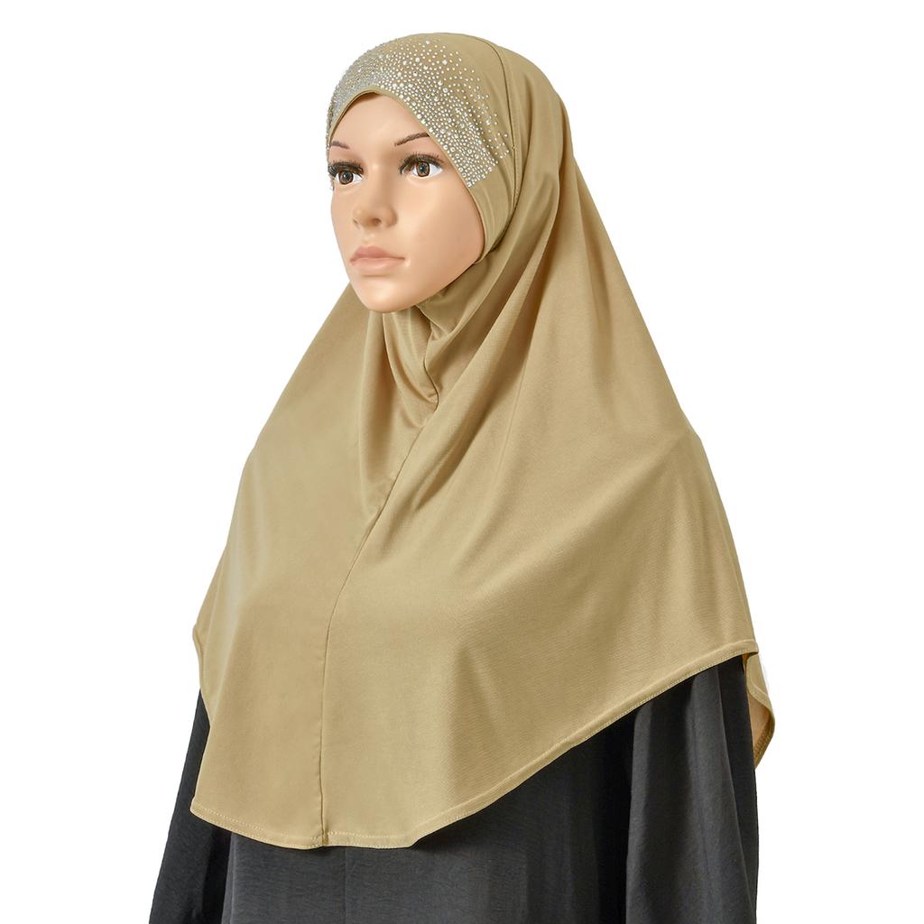 Moslimské ženy Diamantová Jednofarebná Vnútorná Šatka Islamská Okamžitá Hidžáb Malajzia Podšatka Dámska Čiapka Krištáľová Konopná Čiapka s Brmbolcom 80*55cm