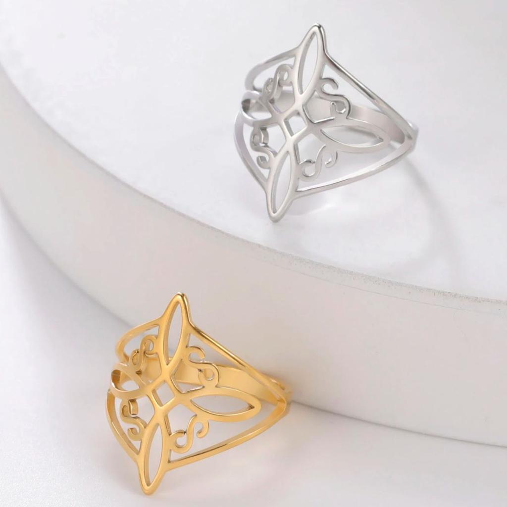 LIKGREAT Witchcraft Witch Knot Ring Stainless Steel Jewelry for Women Men Wiccan Good Luck Protection Amulet Birthday Gifts