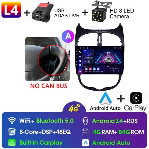 2DIN Android 13 Radio For Peugeot 206 206CC 206SW 2001 2002 2003-2008 Car Stereo Multimedia Player Carplay Auto GPS Navigation
