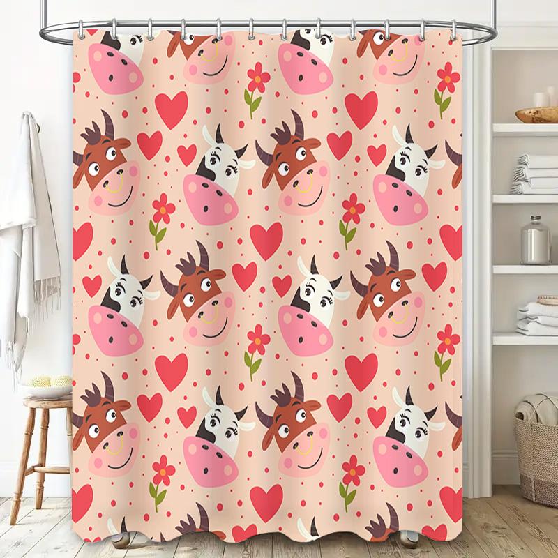 Adorable Pink Hearts Cow Print Shower Curtain for Bathroom Decor Home Decoration Gift Idea