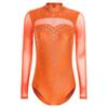 Women Mock Turtleneck Long Sleeve See-through Sparkly Rhinestone Leotards Gymnastics Performance Outfits