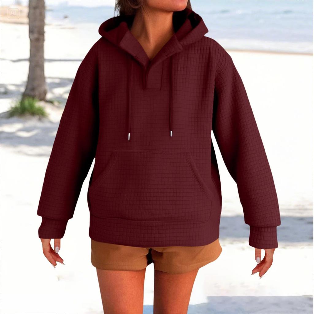 Women's Fashionable Long-sleeved Pullover And Solid-color Hooded Sweatshirt