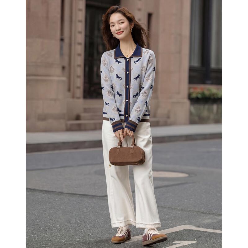 Demana Women's Wool & Silk Blend Jacquard Knit Cardigan
