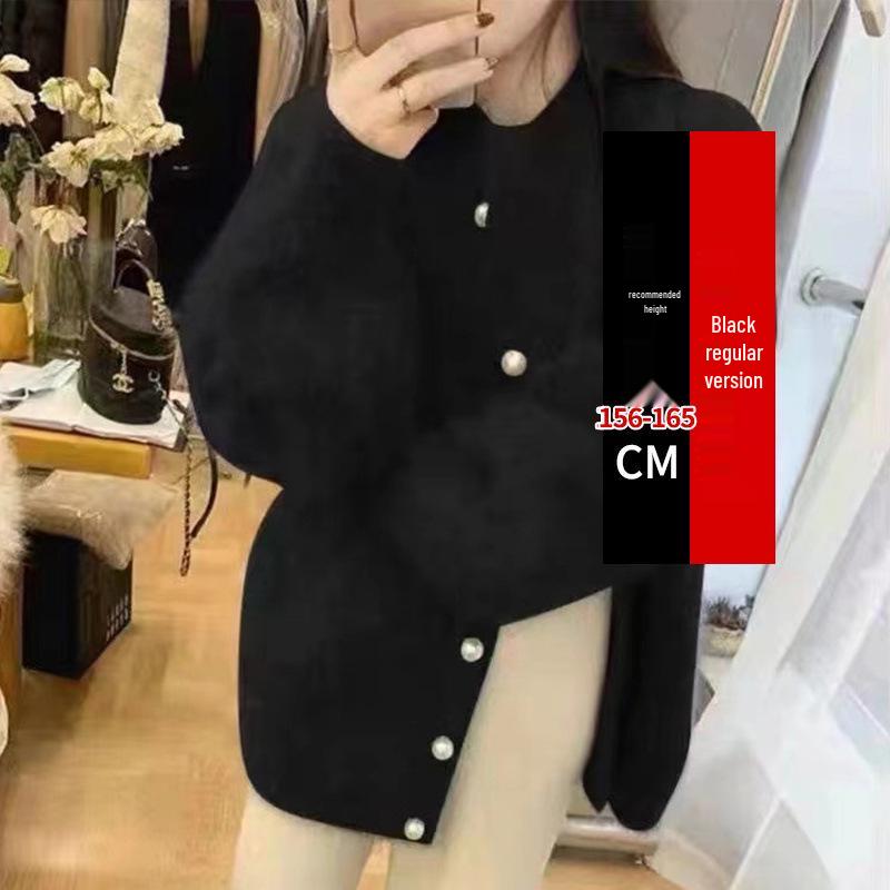 

Korean Style Plush Mid-Length Cardigan Sweater Coat for Women - Autumn and Winter Loose Knit Outerwear XL (recommended for 135-145 jin) чорний