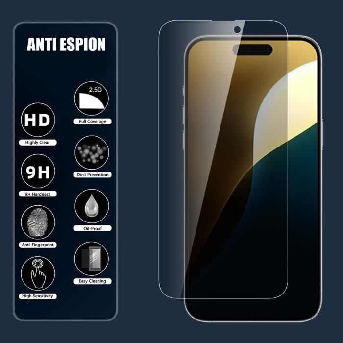 Protecteur d'écran - Lot de 4 - iPhone 16 Pro Max - Verre trempé - Anti-espion - Noir