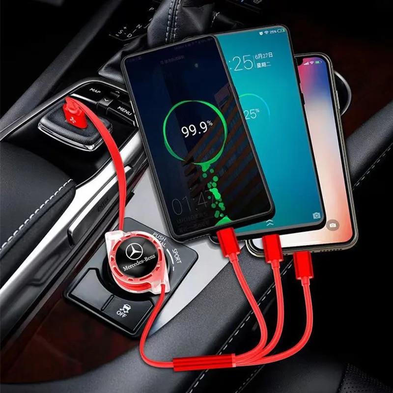 GOX3 Car 3 in 1 USB Cable Type C Micro USB Fast Charging Cable for Mercedes Benz New B/C/E Class A Class C200L GLC GLK New CLA GLA