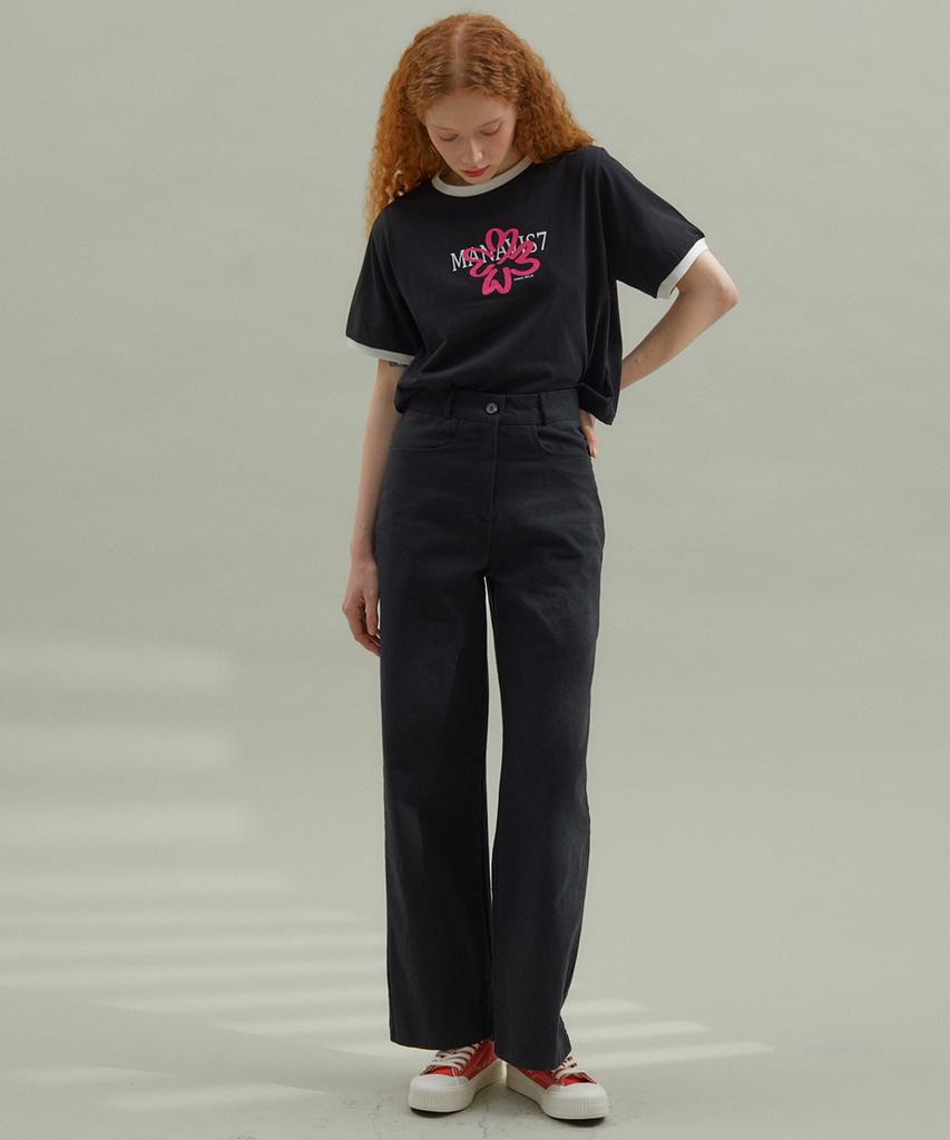 MANAVIS7 Washed Cotton Pants Black