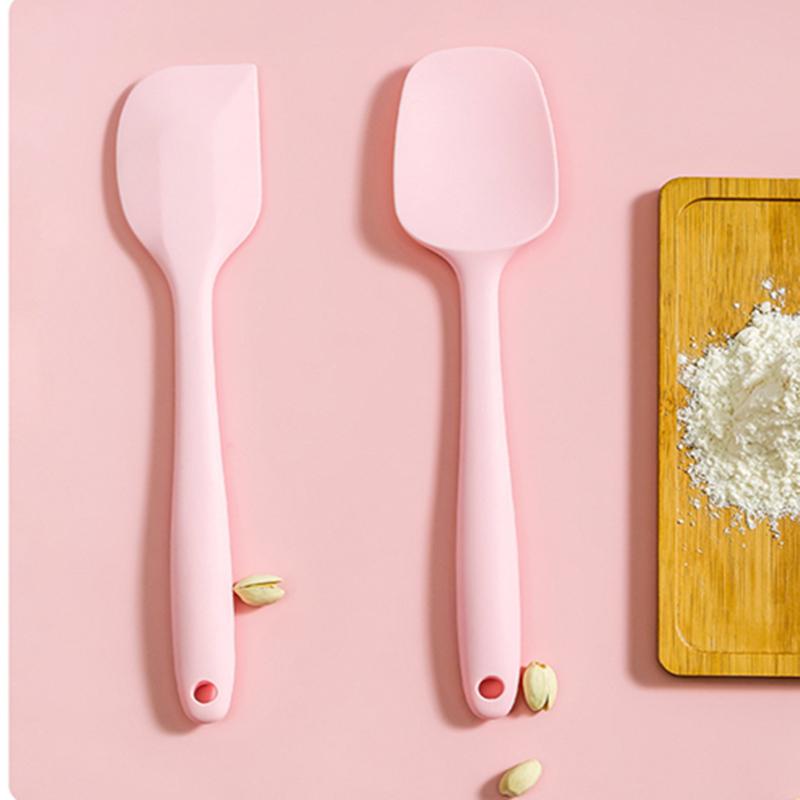 Spatule antiadhésive en silicone rose, manche rond, grattoir à gâteau, crème, beurre, pâtisserie, outils haute température pour cuisines