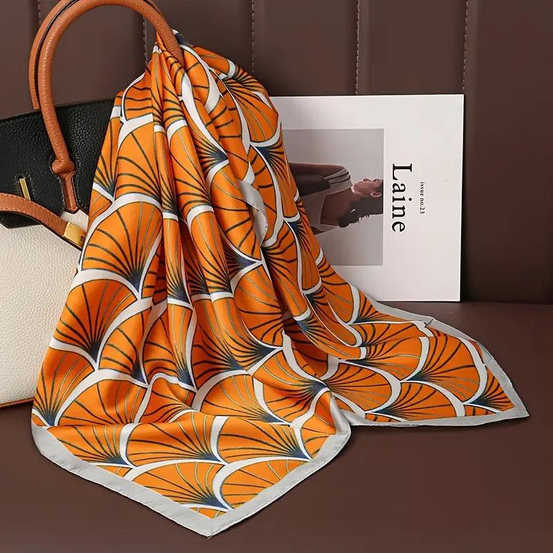 Women's Korean Style Retro Printed Imitation Silk Scarf for Professional and Casual Use