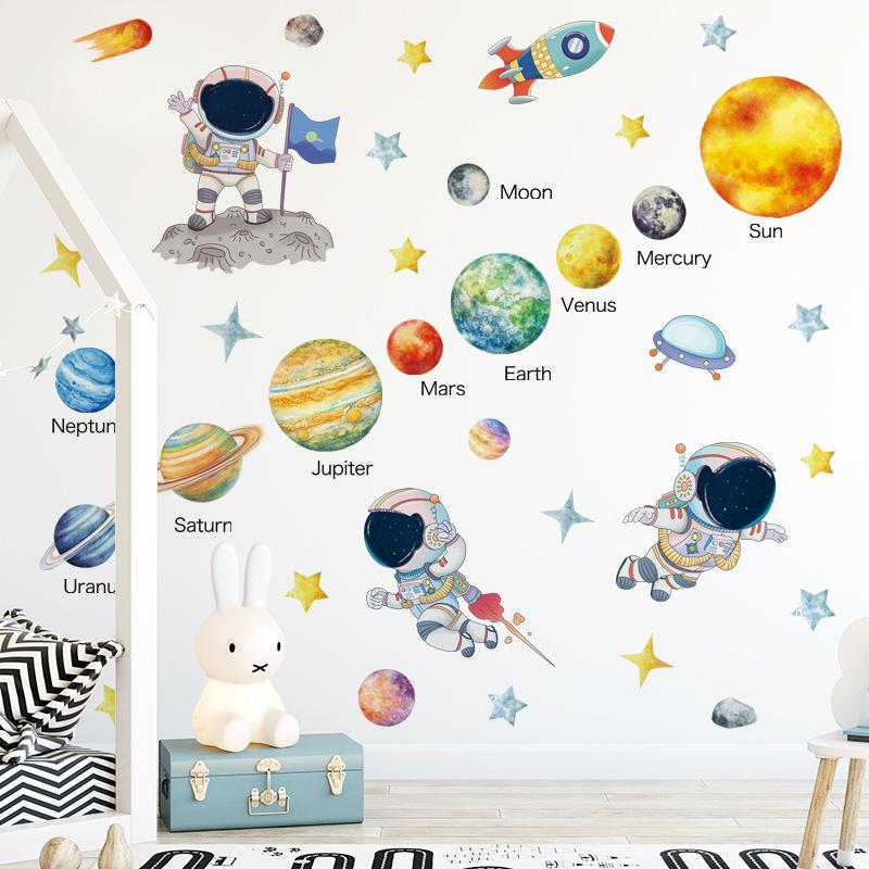 Cosmic Starry Sky Decorative Sticker Nine Planets Background Wall Removable Decorative Wall Sticker Astronaut Sticker