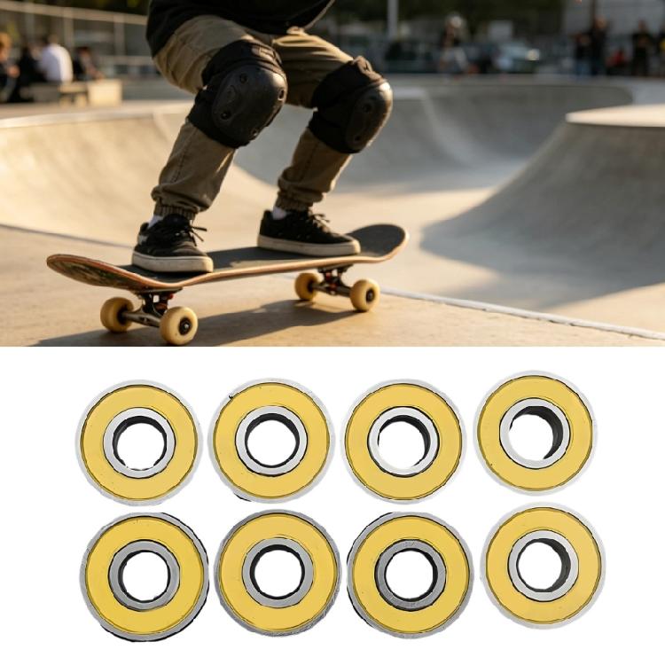 Board Care Bearing Set for Skateboards, 8 Piece 8mm Carbon Steel Wheel Bearings for Practice Day Use and Wheel Change
