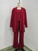 Ensemble trois pièces unicolore pour femme Printemps/Automne 2026: Haut à col rond, Manches courtes, Pantalon long, Manteau de longueur moyenne