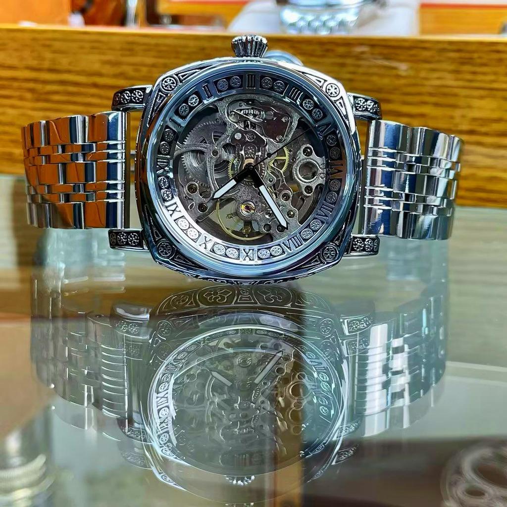 Duke of Lorraine 8837 Herren-Punk-Armbanduhr aus Edelstahl mit Automatikwerk