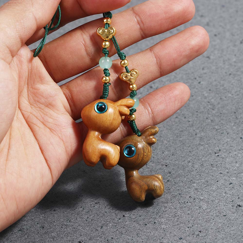 Rope Car Key Chain Deer Sandalwood Chinese Style Key Ring Bag Pendant Wood Key Chain Mobile Phone