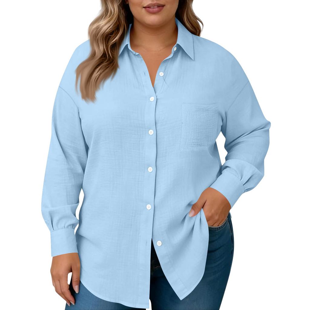 Damesmode Casual Kleur Knoopsluiting Lange Mouwen Shirt Top
