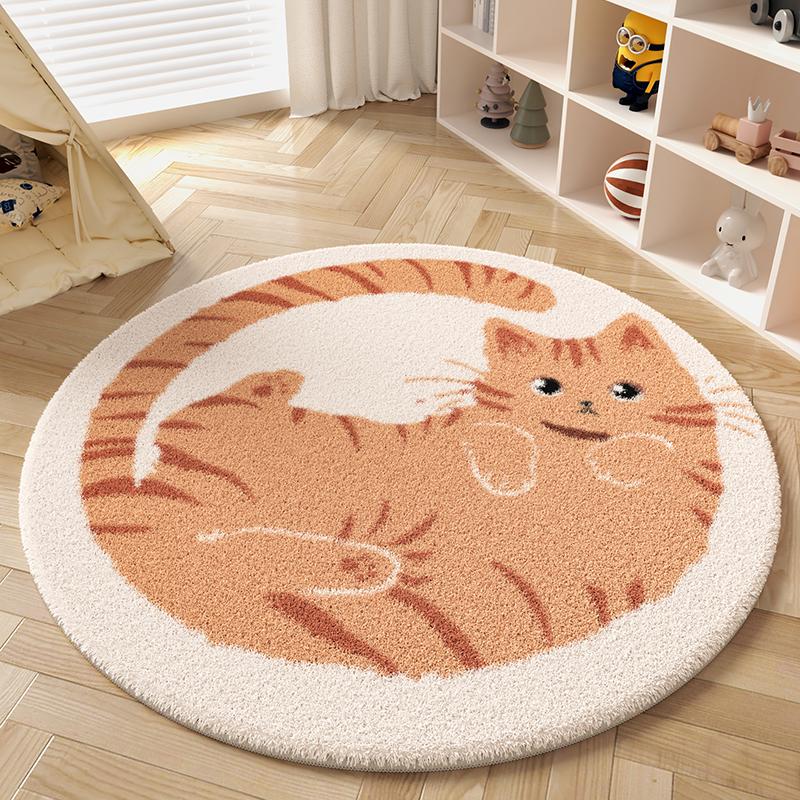 

Cute Round Fluffy Carpets for Living Room Thicken Washable Soft Floor Mat Cartoon Bedroom Decor Home Rug 80x80CM-A5770