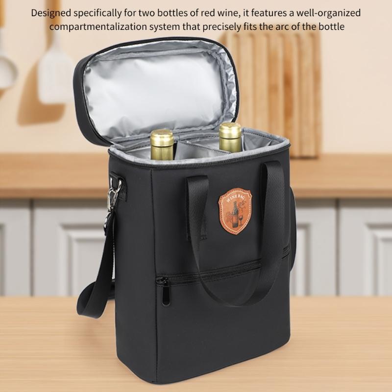 Elegant Bottle Insulated Container With Secure Design For Picnics Parties And Travel Holds 2 Bottles In Black Gray steelblue