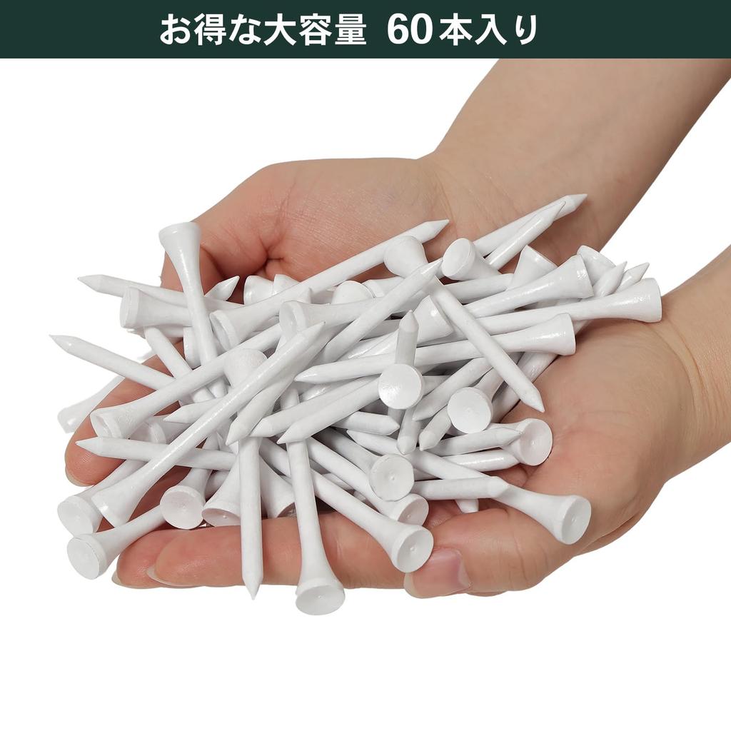 Tabata Golf Wooden Large Long GV8035 Tees, Tees, White, 60-Pack, Capacity, Tees, 70mm,
