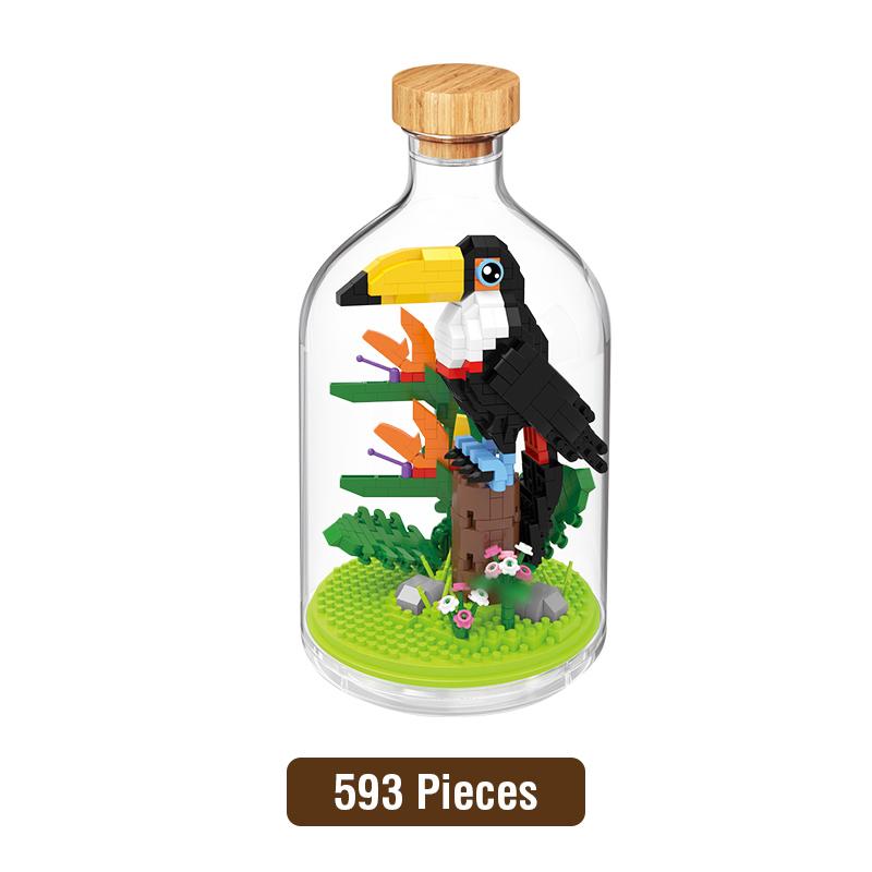 Non-Toxic New Product Simulation Animal Series Creative Children'S Toys Bottled Building Blocks Flamingo Seahorse Educational Gift Model