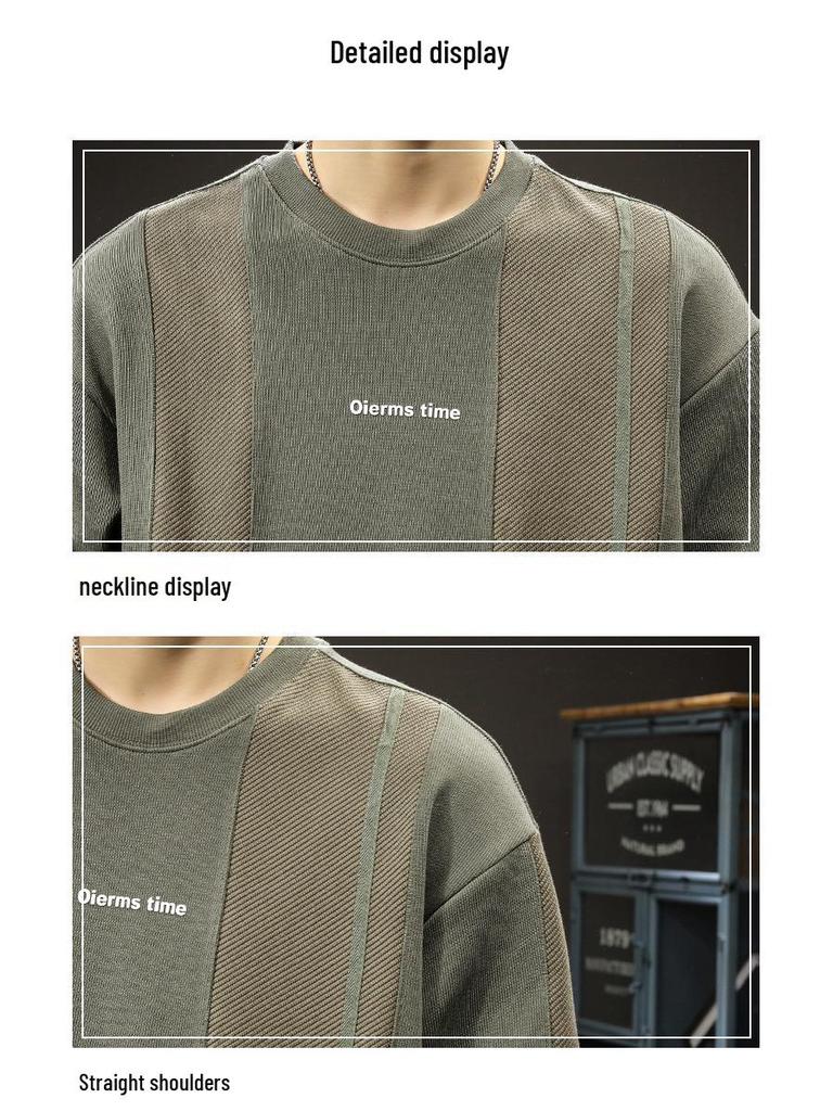 Men's Retro Patchwork Knit Hoodie: Heavyweight, Loose-Fit, Plus Size, Long Sleeve for Autumn & Winter