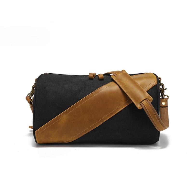 

Вощеная парусиновая сумка через плечо с кожаной сумкой-портфелем, дорожная сумка в стиле ретро-почтальона, сумка-тоут чёрный
