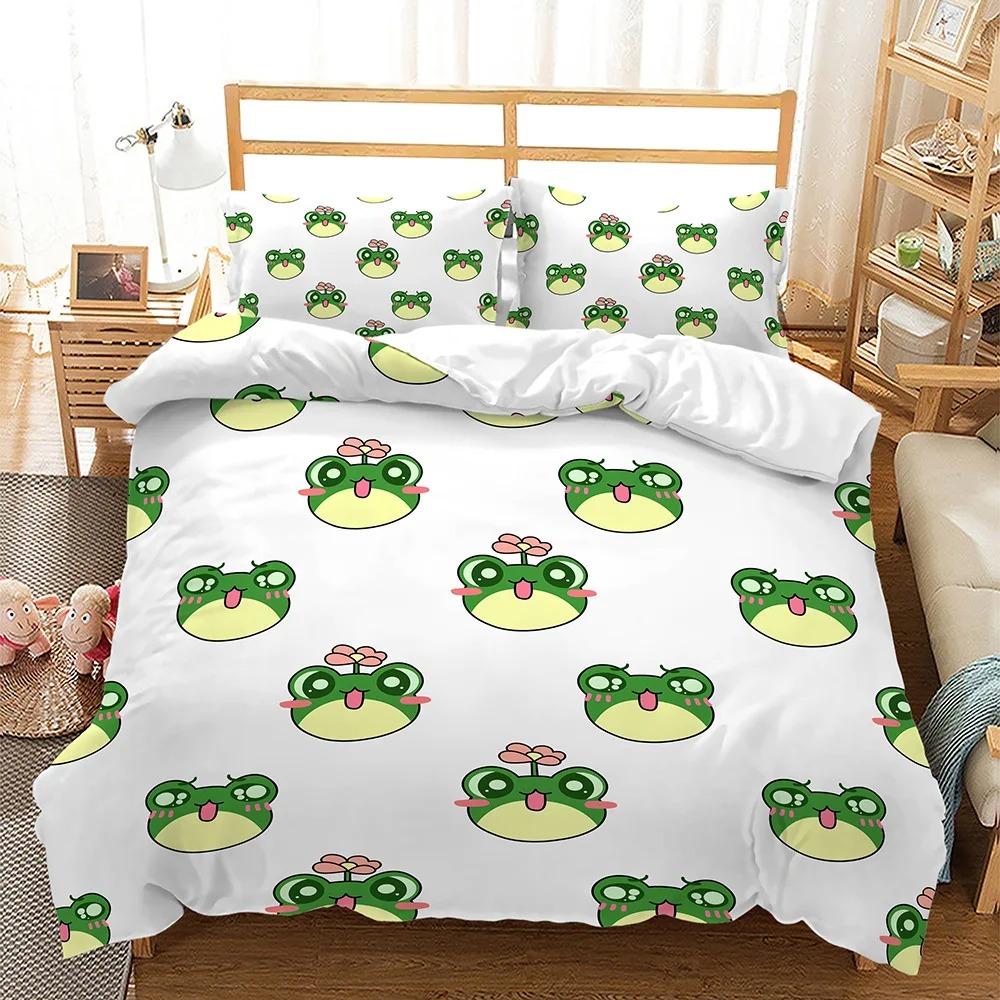 Kawaii Cartoon Frog Bedding Set Kids Bed Linen with Pillowcases Queen Full Single Twin Size 3D Printed Animals Duvet Cover Set