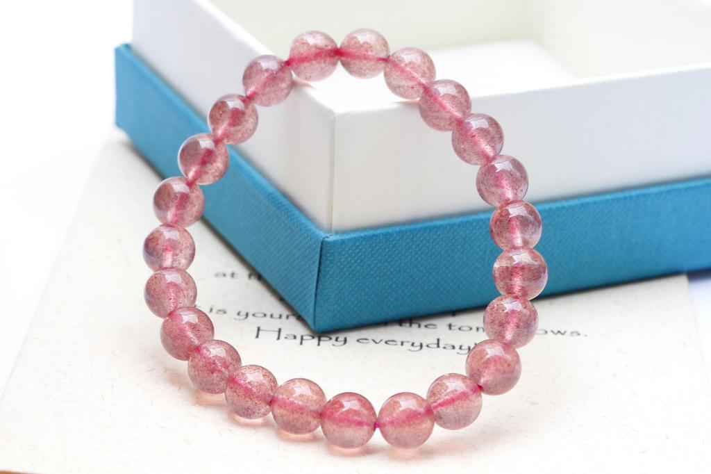 [K.KOUOKU] Strawberry Quartz Bracelet, 8mm, Power Stone, Love Luck, Gift, Natural Stone, Prayer Beads (Strawberry Quartz - 8mm)