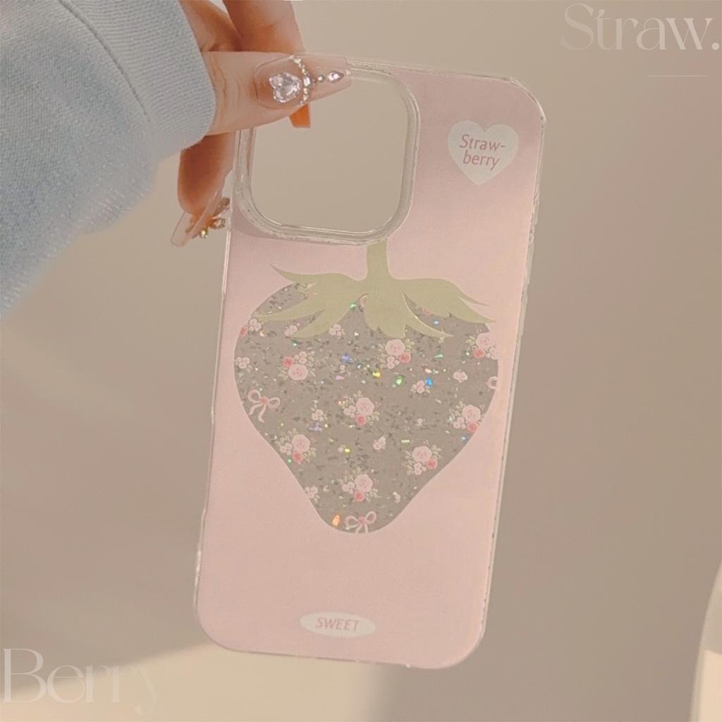 Strawberry Pulverized Flowers Suitable for Apple 17promax Mobile Phone Case 15 Fresh Sweet Iphone14 Glitter Powder 11 Pendant