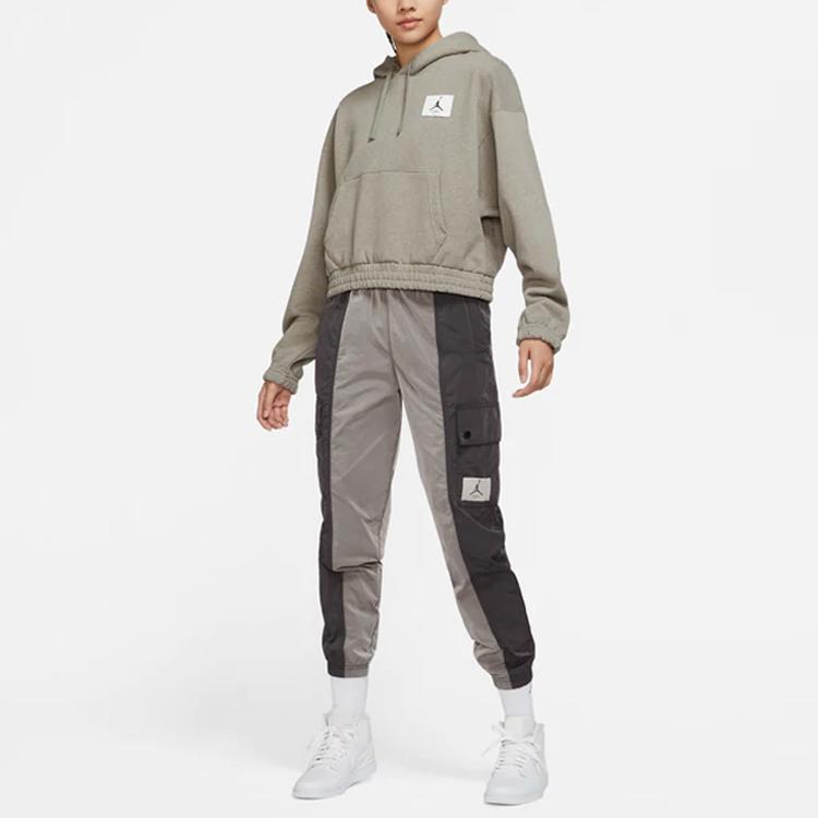 Jordan Essentials Woven Logo Loose Fit Hoodie Women hoodies Gray DD6998-320
