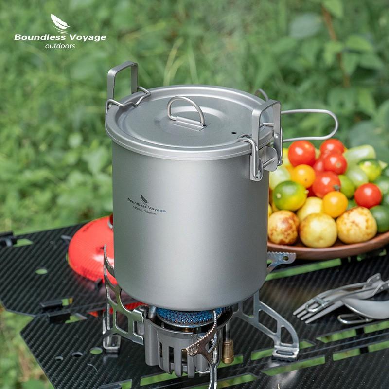 Portable Pure Titanium Camping Cookware Set 1.4L Mini Pressure Rice Pot Outdoor Hiking Backpacking Cooking Soup Stir Fry