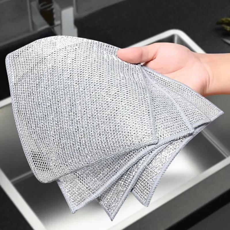 Wholesale Metal Steel Wire Rags Cloth Home Kitchen Pot Pan Dishwashing Single-sided Dishcloth Towel Scrubber Rag Cleaning Cloths