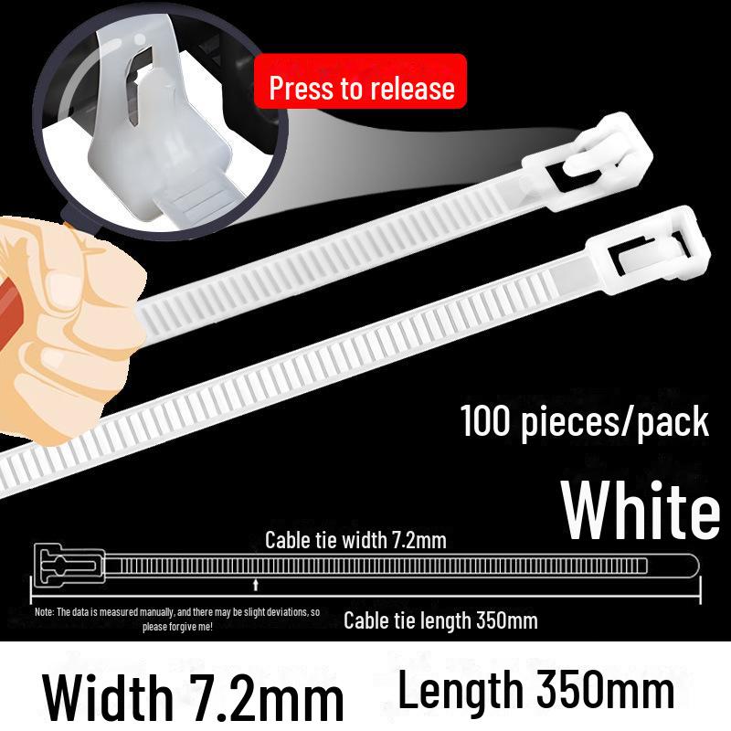 Reusable Nylon Cable Tie with Square Head, Black & White