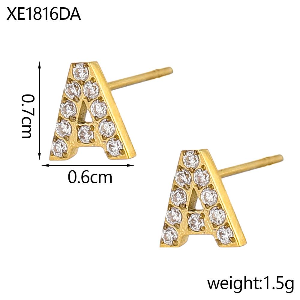 CARLIDANA A-Z Alphabet Initial 26 Letter Stainless Steel Gold Plated Cubic Zircon Paved Fashion Jewelry CZ Stone Stud Earring