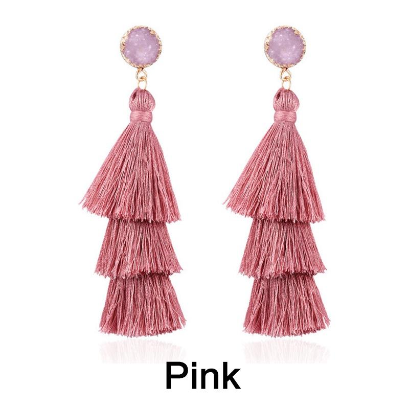Bohemian Tassel Earrings for Women - Colorful Layered Dangle Drop Druzy Stud Jewelry Gift for Christmas Birthday