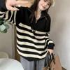 Half High Neck Zipper Stripe Pullover Sweater for Women Top Autumn New Design Feel Loose Knitted Bottom Sweater Pullover Female