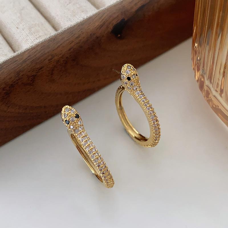 High-End Local Snake Earrings, Popular Earrings, Women'S Fashion Micro-Inlaid Zircon Exquisite Light Luxury Earrings