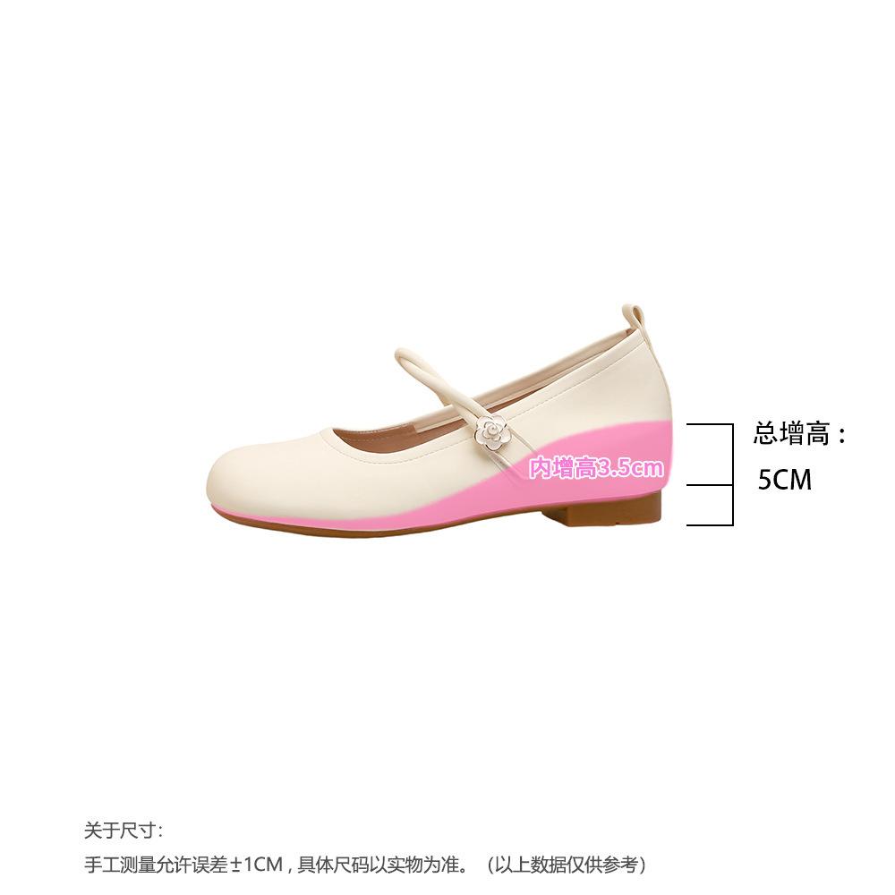 Inner height increase French light mouth Mary Jane shoes women's spring new silver high-end one-word with camellia single shoes