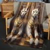 1PC Egyptian themed Cat Statues Pattern Blanket Flannel Material Soft Warm for All Seasons, Home Outdoor Camping Picnics RV