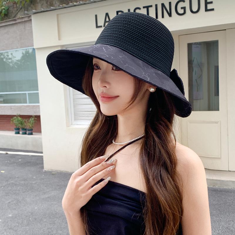 Spring and Summer Hat Women's Summer UV Protection Bucket Hat Sun Protection Sun Hat Bow Windproof Sun Hat