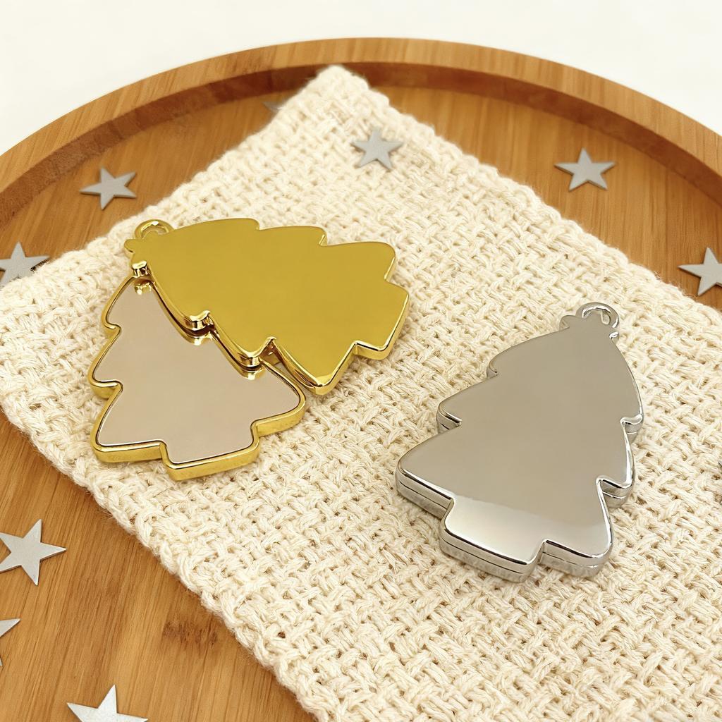Christmas Tree Shape Handheld Mirror, Double Side Portable Vanity with Snowflake Print, Pocket Makeup Tool for Travel