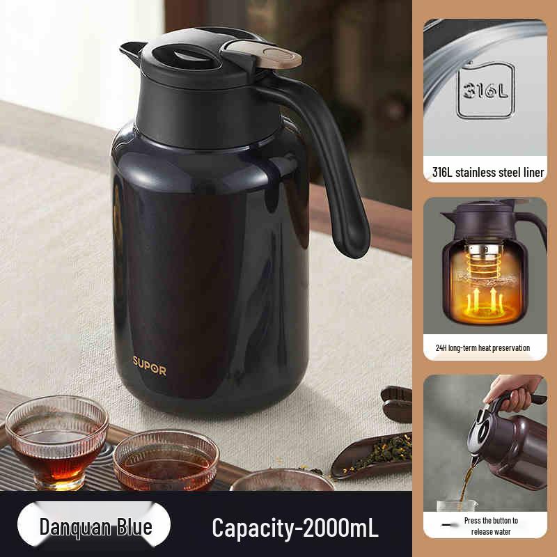 Supor 316L Stainless Steel Insulated Kettle, Large Capacity Teapot & Thermos Flask for Home Use