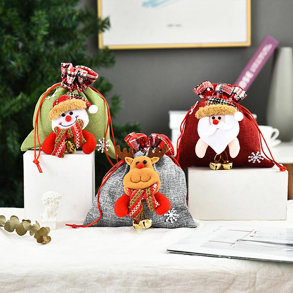 Weihnachts Kordelzugbeutel Glocke Weihnachtsmann Schneemann Aufbewahrungsbeutel Tür Süßigkeiten Strumpf Große Kapazität Handtaschenhalter Neujahr