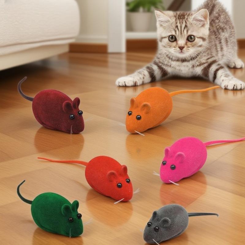 Andiker 3 Pcs Cat Mouse Toy, Flocking Squeaking Mouse Cat Toy Soft Small Cat Toys for Indoor Cats Interactive Cat Toy for Cats and Kitten To Catch